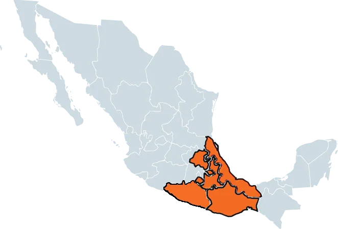Mapa de cobertura de CEVISUR en el sureste de México